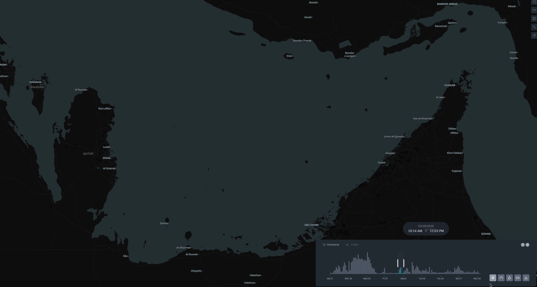 Animated Gulf-region vessel tracker showing noisy emissions being cleaned around vessel tracks.