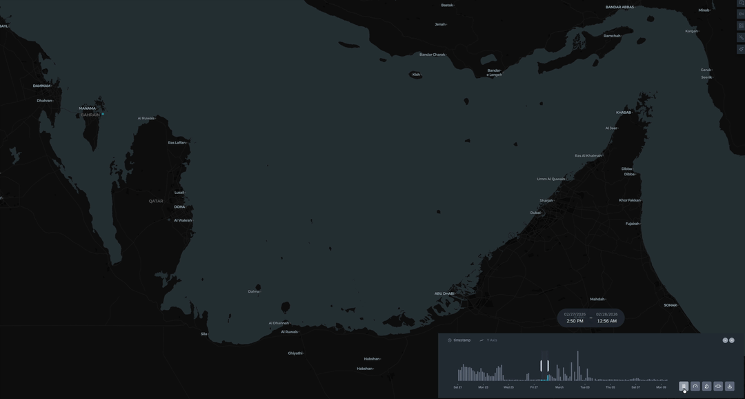 Animated Gulf-region vessel tracker showing noisy points being separated from vessel movement.